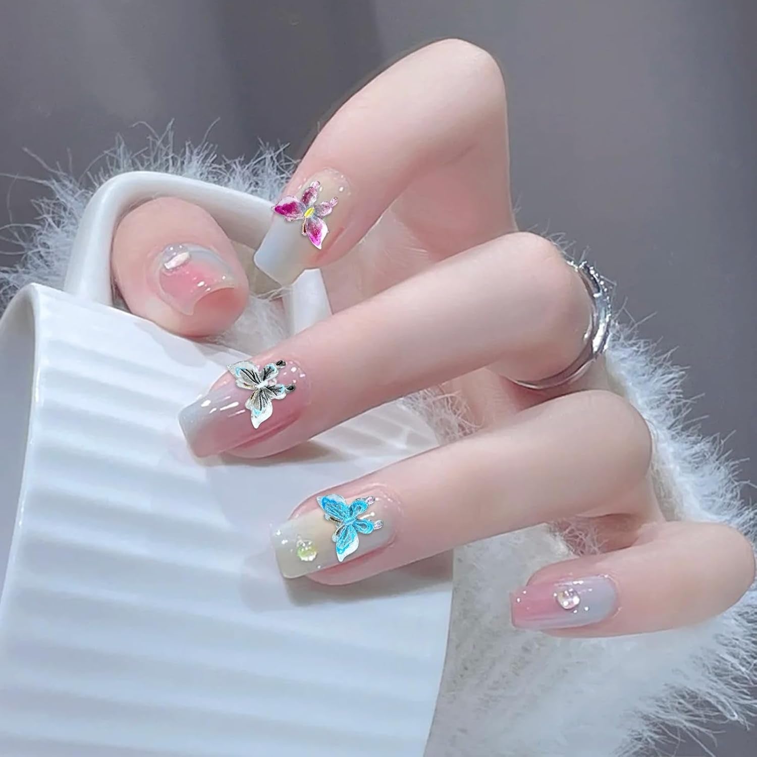 YICH Charms do paznokci Nägel Charms 50 sztuk 3D kwiaty + 50 sztuk 3D Schmetterling, letni zestaw Nägel Deko Schmetterling/kwiaty Nail Art Nailart