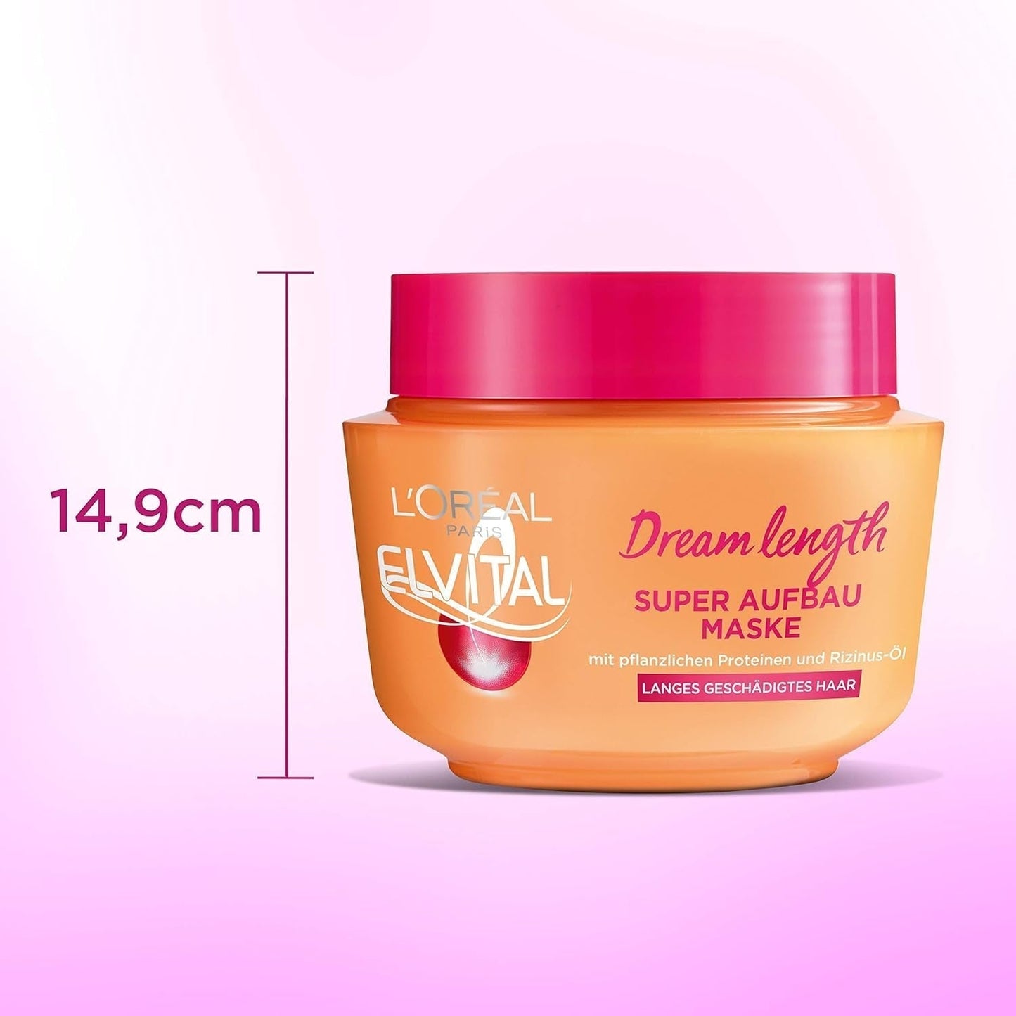L'Oréal Paris Elvital Maska przeciw rozdwajaniu się końcówek do włosów długich i zniszczonych, Intensywna kuracja spłukująca, Z witaminami roślinnymi i olejkiem rycynowym, Maska Super Build-up Dream Długość, 1 x 300 ml Naty Shop Maska do włosów