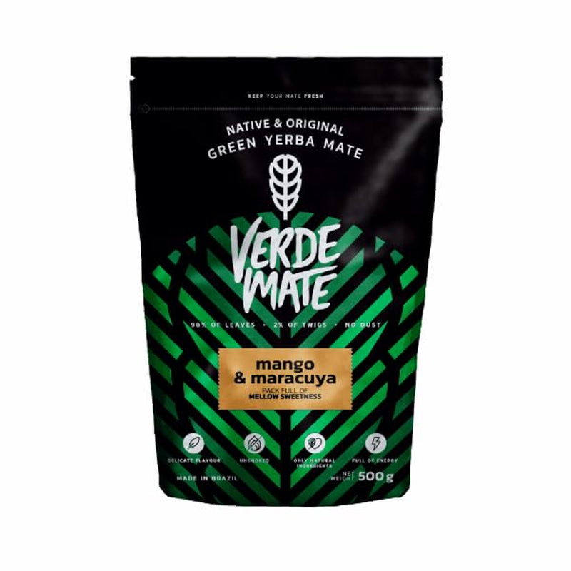 Green Mate Zielone Mango i Marakuja 0,5Kg | Herbata owocowa Mate | Egzotyczny smak herbaty Mate Moc chłodzenia | Naturalna stymulacja | Herbata Mate z Brazylii | 500 gr