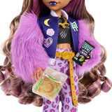 Lalka Monster High Clawdeen Wolf z półksiężycem i akcesoriami, takimi jak tornister, kalendarz, przekąski i inne, HRP65