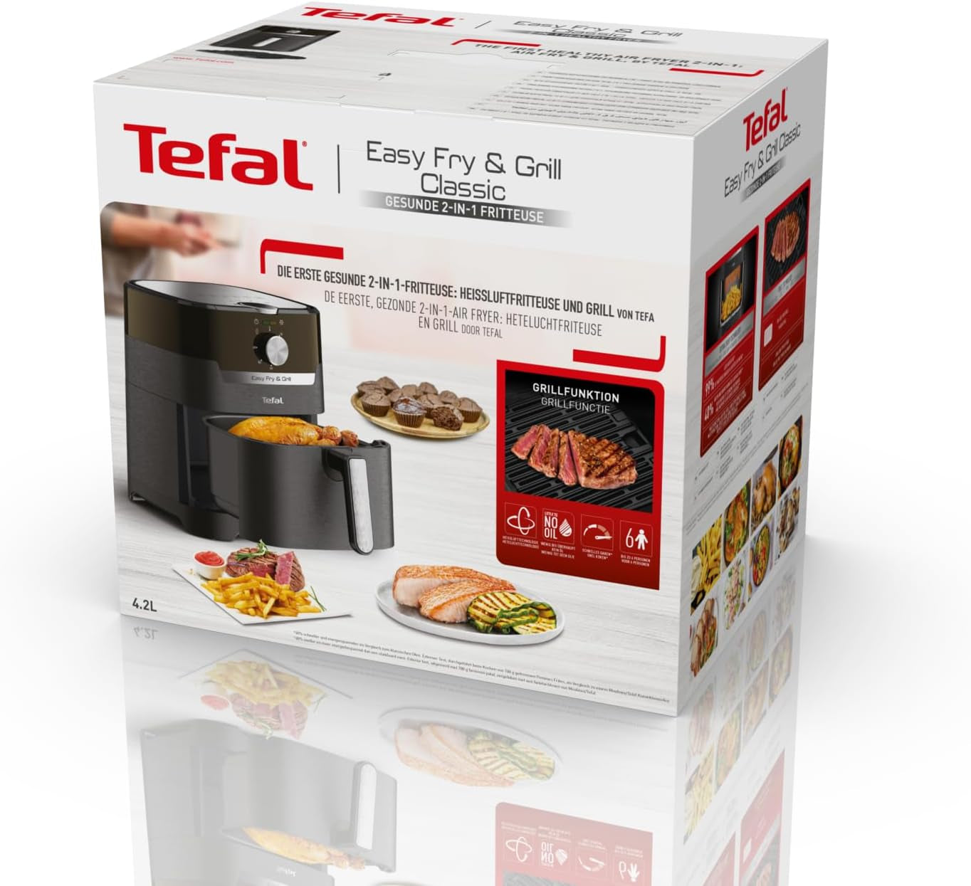 Tefal EY5018 Klasyczna frytkownica powietrzna Easy Fry & Grill, technologia 2 w 1 (frytkownica powietrzna i grill), XL, 4,2 litra na 6 porcji, 1550 W Sprzęt AGD Naty Shop