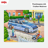 Puzzle straży pożarnej HABA - 3-częściowy zestaw dla dzieci w wieku od 3 lat. Puzzle kartonowe dla policji i pogotowia - wspierają motorykę małą i koncentrację - 1302759001 Puzzle Naty Shop