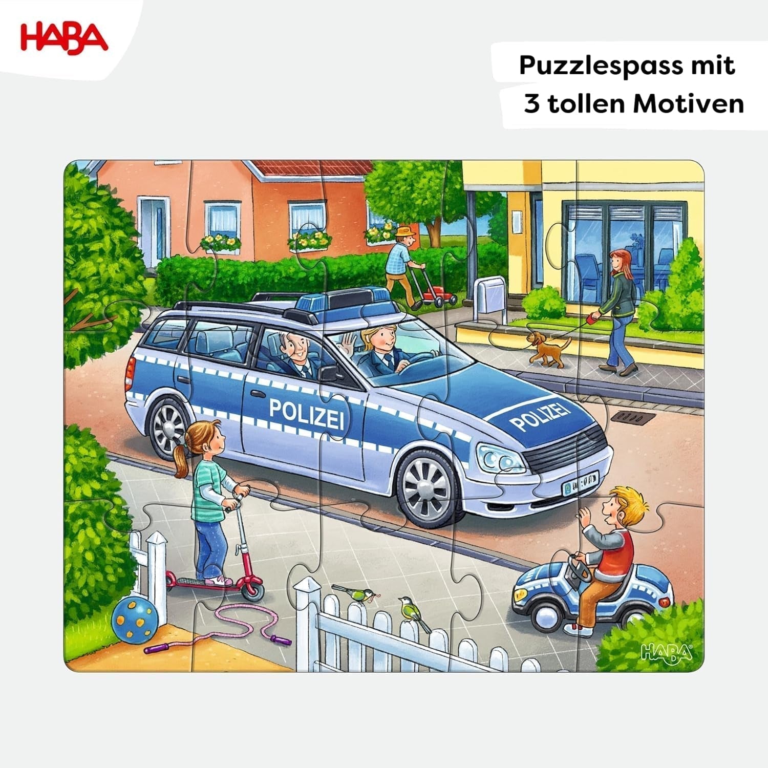Puzzle straży pożarnej HABA - 3-częściowy zestaw dla dzieci w wieku od 3 lat. Puzzle kartonowe dla policji i pogotowia - wspierają motorykę małą i koncentrację - 1302759001 Puzzle Naty Shop