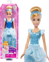 Mattel DISNEY Księżniczka Kopciuszek - ruchoma lalka z błyszczącym kostiumem, odpinanymi butami i tiarą, czesane włosy do zabawy we fryzjerstwie, dla dzieci w wieku od 3 lat i starszych, HLW06 Naty Shop Lalki Kopciuszek