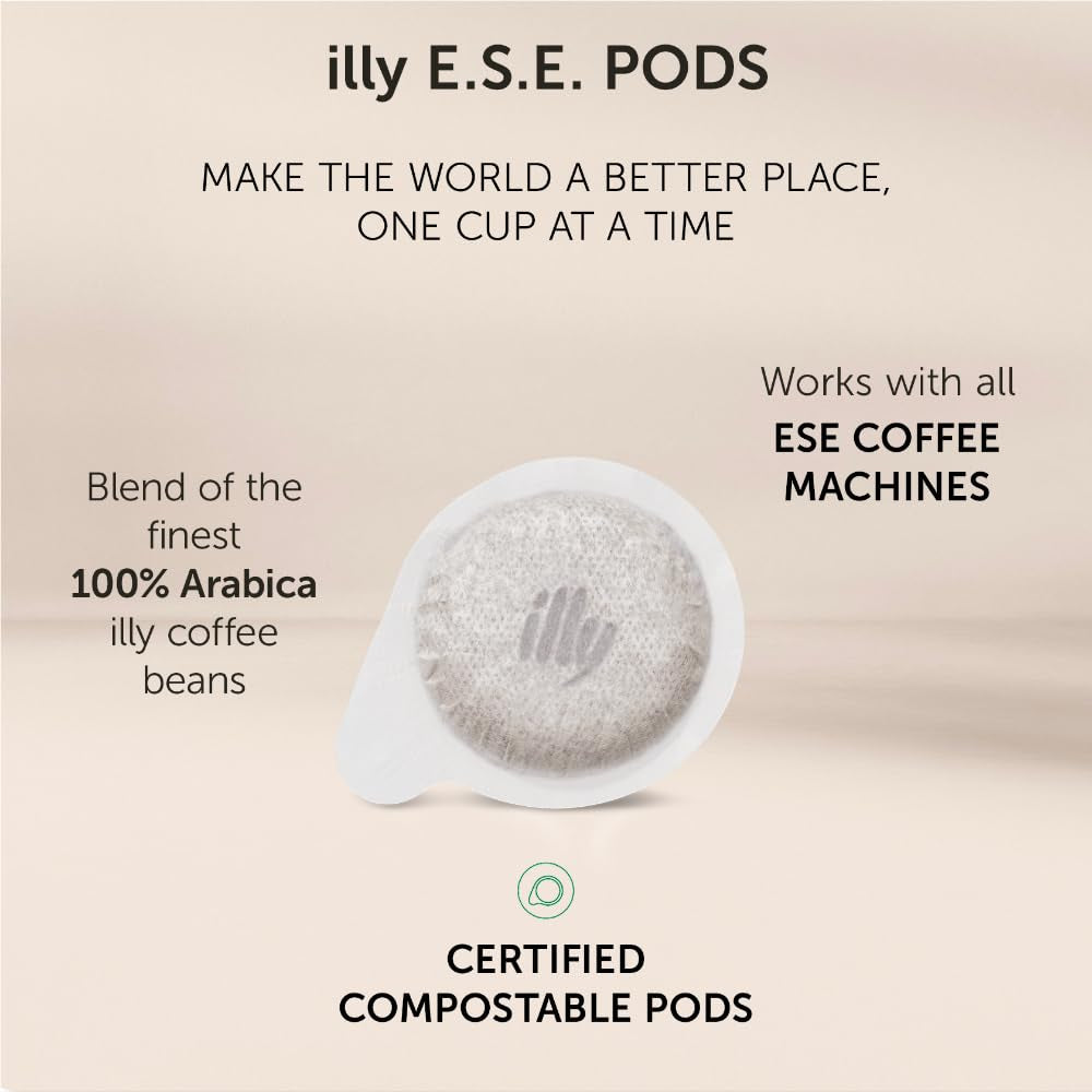 illy, Kaffee E.S.E. Podkładki Einzeldosis CLASSICO, 100% Arabica mit Noten von Orangenblüten und Jasmin, Sanfter Gesmack und Süßer Nachgeschmack, 1 Packung mit 18 composterbaren kapselsn