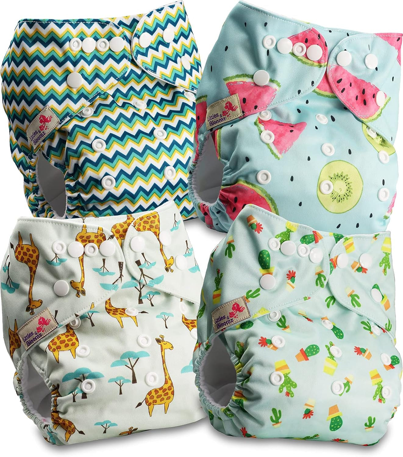 Littles and Bloomz FLP2-0406 Standardowa pieluszka wielokrotnego użytku z klipsem, 4 pieluszki