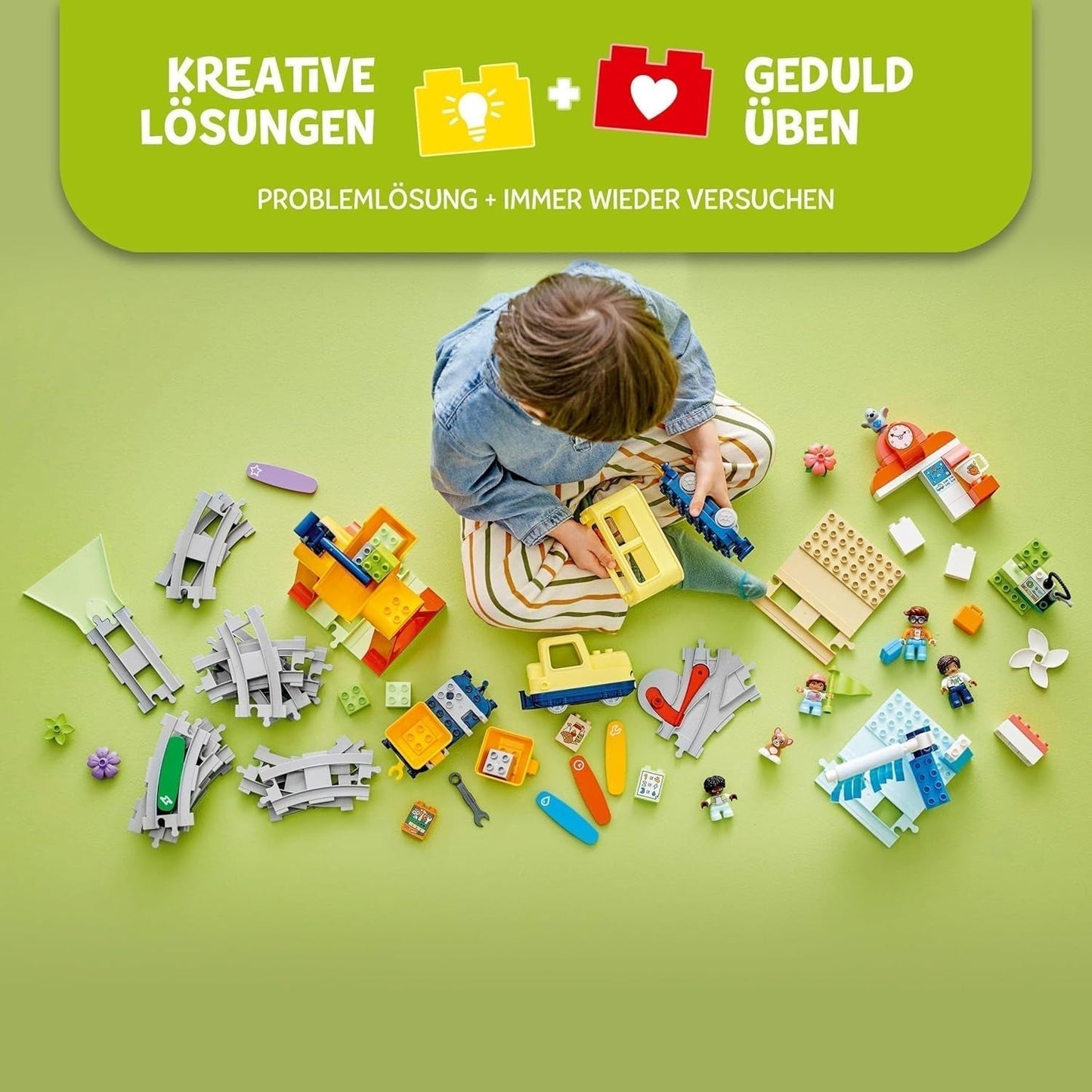 Duża interaktywna kolej miejska LEGO DUPLO, zabawka do budowania dla małych dzieci w wieku 3 lat, lokomotywa Push & Go ze światłami i dźwiękami, części torów, zabawka edukacyjna dla przedszkolaków 10428 Zestawy do budowania Beuche den LEGO-Store