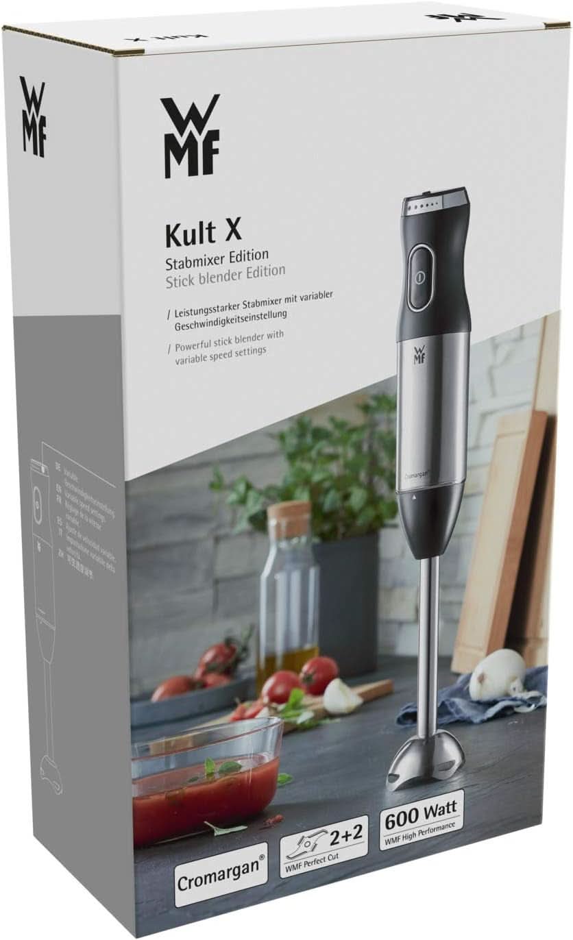 WMF Kult X Edition Stabmixer, Zauberstab 600 W, Pürierstab Edelstahl Mit Variabler Geschwindigkeitssenstellung, Purierstab Edelstahl Matt Kitchen Naty Shop