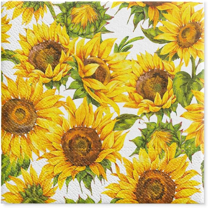 PAW - Serwetki 3-warstwowe (33 x 33 cm) I 20 sztuk I Idealne na urodziny, przyjęcia, randki I Jesienne dekoracje stołu I Kolorowe serwetki papierowe - Słonecznik Żółte płatki I Tańczący słonecznik