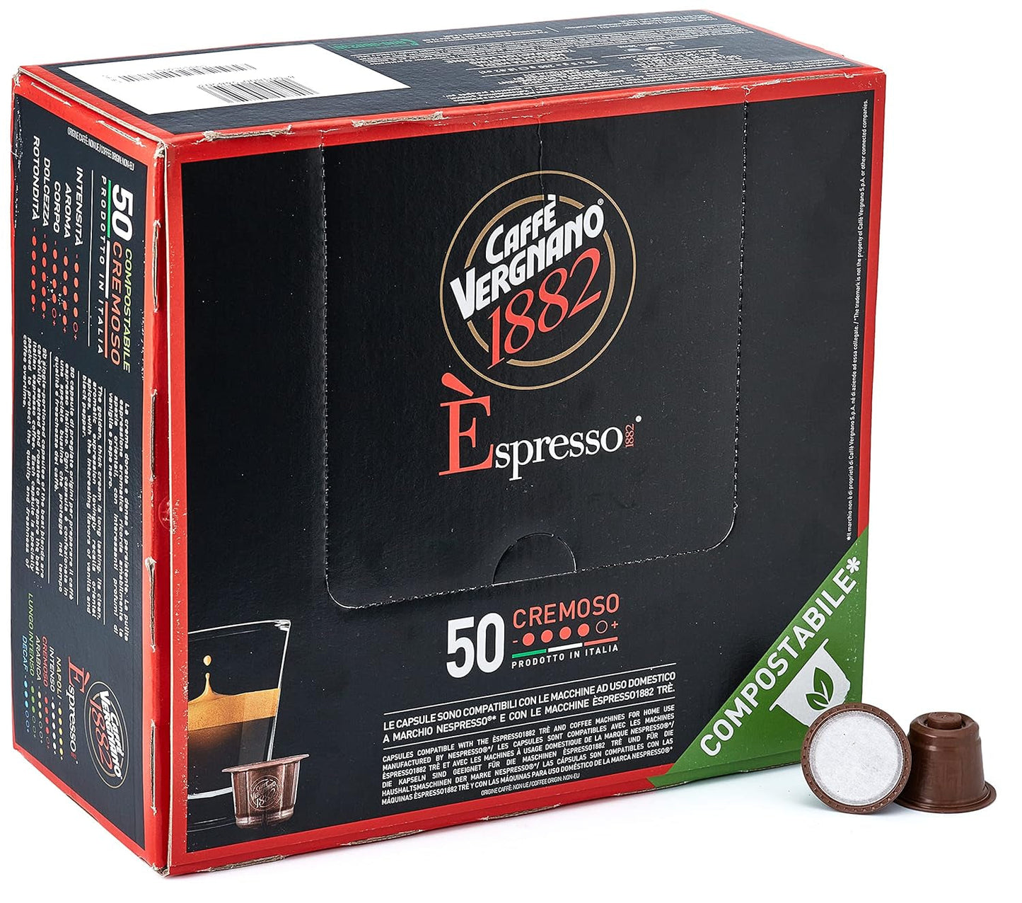 Caffè Vergnano 1882 - Èspresso Kompostierbare Kaffeekapseln, Kompatybilny z Nespresso, Cremoso (kremowy) - Packung Enthält 50 Kapseln