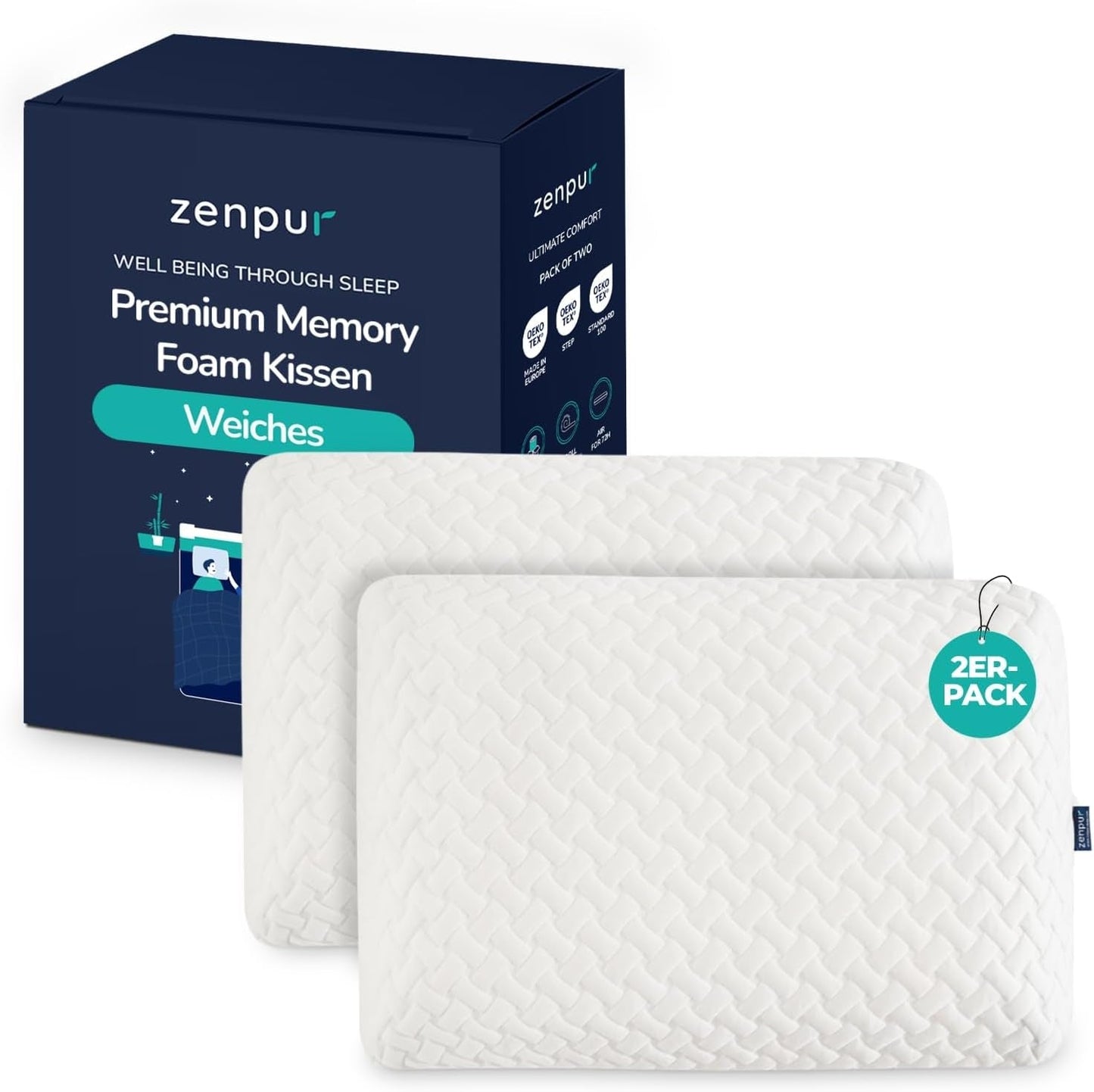 Zestaw 2 poduszek pod szyję 40X60-13Cm - Ergonomiczna poduszka do spania na szyję i ramiona, certyfikat Oeko-Tex Poduszki ortopedyczne na szyję Naty Shop Soft 2-pak 40 X 60 X 13 Cm