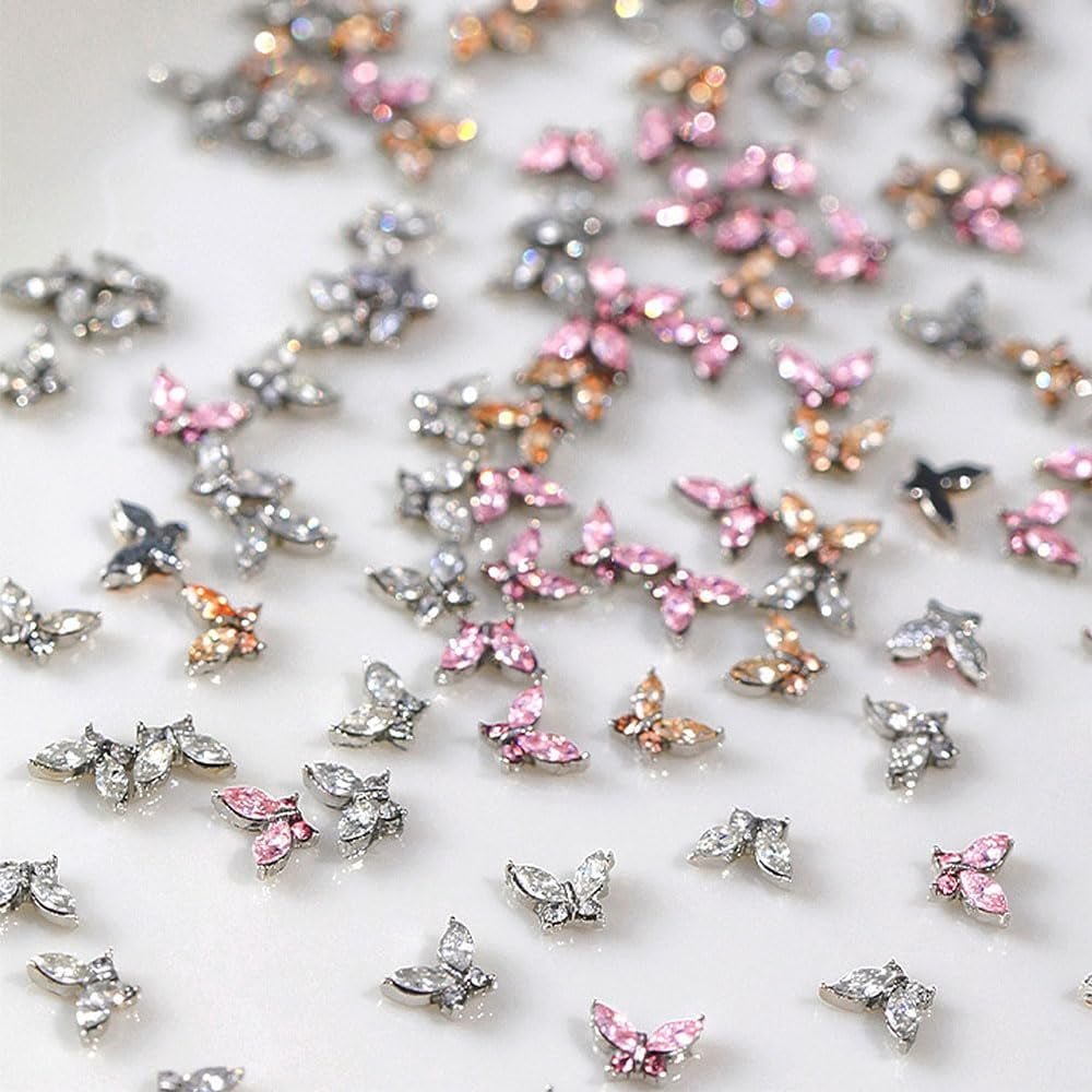 Mini motyl cyrkon breloczki do paznokci Y2K biały szampański różowy Rhinestone kryształowy breloczek motylkowy paznokcie 3D motylkowy wzór paznokci breloczki motylkowe paznokcie dekoracje zdobienie paznokci breloczki akcesoria do paznokci