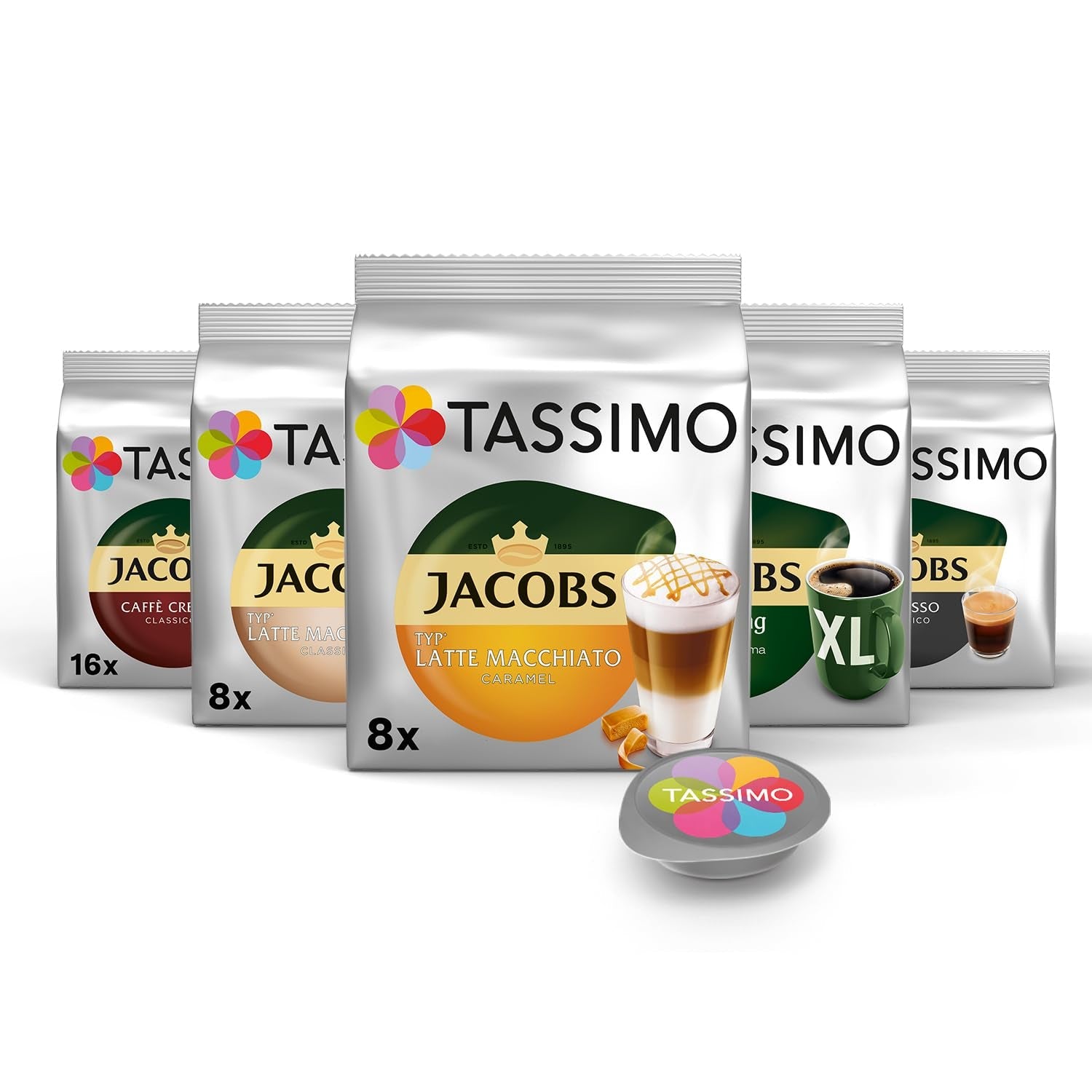 Tassimo Kapseln Probierbox, Vielfaltspaket, 64 podkładki, 5 sortenów