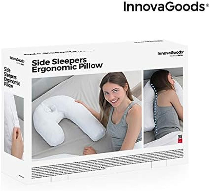 Innovagoods Ergonomiczna poduszka w kształcie litery U do spania na boku, idealna dla kobiet w ciąży, zapewnia spokojne oddychanie, zmniejsza chrapanie, bawełna i poliester, biała, poduszki ortopedyczne na szyję macicy 39 x 57 x 14 cm Naty Shop