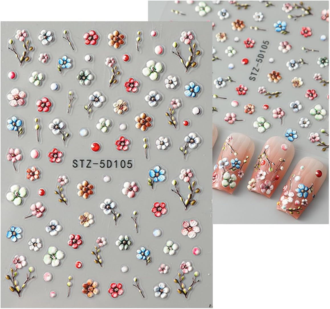 JMEOWIO 3D Nagelsticker Blumen Frucht Nail Art Naklejka Selbstklebend Nagelaufkleber 5D Stereoskopisch Dekoration Nageldesign Zubehör 4 Blatt