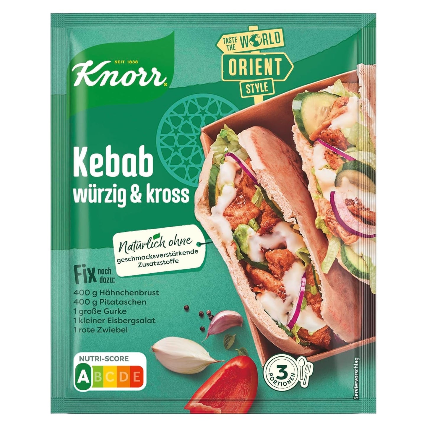 Knorr Fix Kebab für ein würzig und krosses Hähnchen Gericht ohne geschmacksverstärkende Zusatzstoffe 3 Porcje
