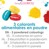 Scrapcooking - Zestaw 3 barwników spożywczych w proszku - Czerwony Żółty Niebieski - Barwnik spożywczy do pieczenia, ciast, ciastek, ciastek, ciasta, kremówki, tęczowego ciasta - 4011