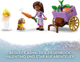 LEGO 43223 Disney Życzenie Ashy w Rosas City, zestaw filmów życzeń z targiem, mini lalka Asha, Valentino jako zabawka-koza i figurki gwiazd, prezent dla dzieci w wieku 6 lat, zestawy do budowania dla dziewcząt i chłopców w sklepie LEGO