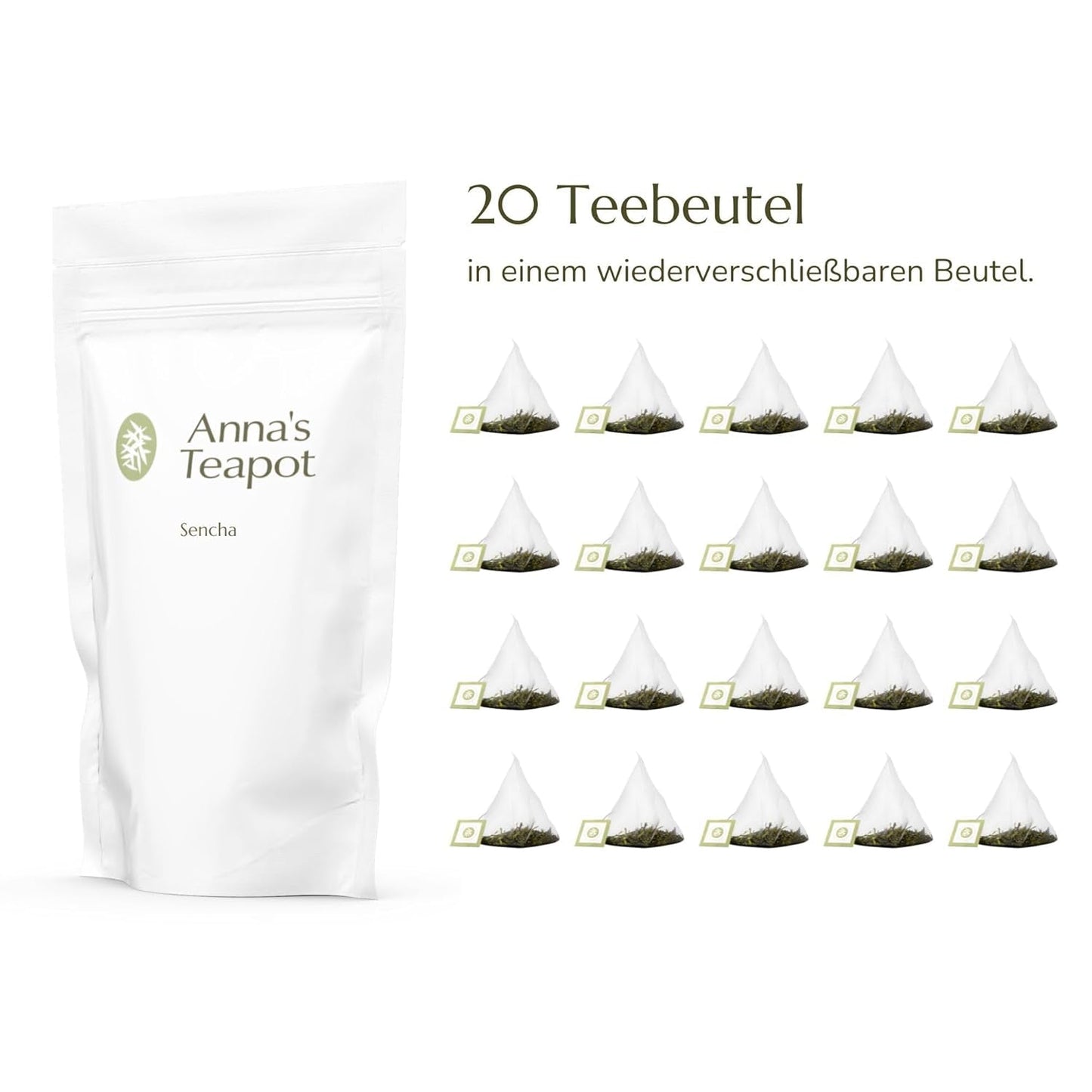 Anna'S Teapot Sencha Organiczna zielona herbata w saszetkach - Organiczna japońska zielona herbata 20 saszetek w kształcie piramidy w zamykanej torebce