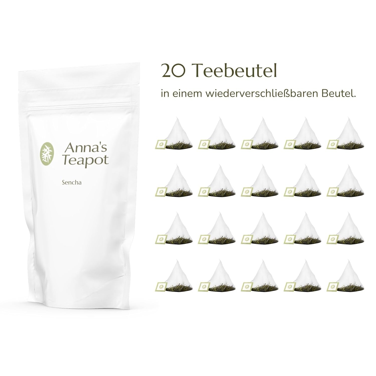 Anna'S Teapot Sencha Organiczna zielona herbata w saszetkach - Organiczna japońska zielona herbata 20 saszetek w kształcie piramidy w zamykanej torebce