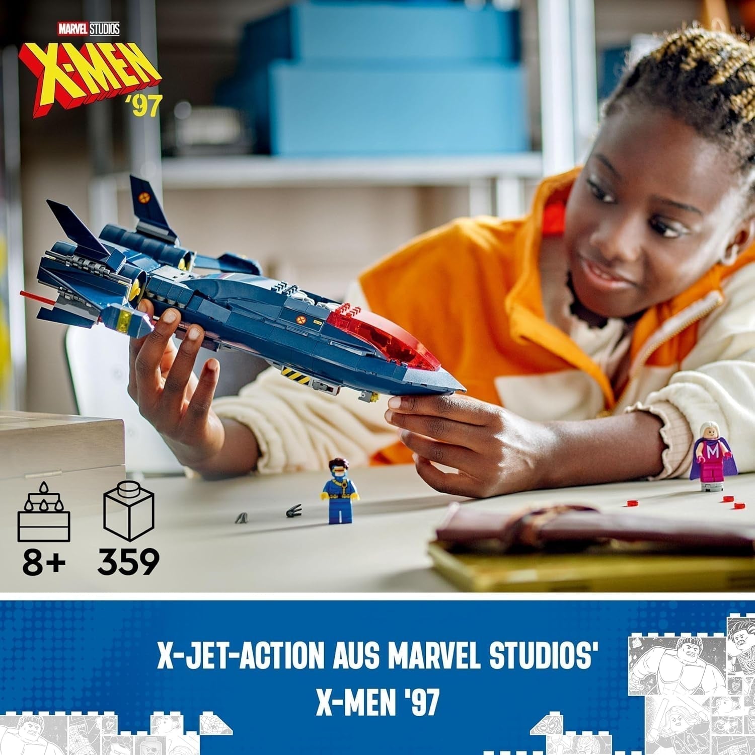 LEGO Marvel X-Jet X-Men budują model samolotu z figurkami, w tym Wolverine'a i Rogue'a. Zabawka superbohatera dla dzieci na prezent dla chłopców i dziewcząt w wieku 8 lat 76281 Zestawy do budowania Beuche den LEGO-Store