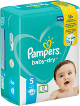 Pieluchy Pampers dla niemowląt rozmiar 5 (11-16 kg), 24 sztuki, ochrona przed wyciekaniem do 12 godzin
