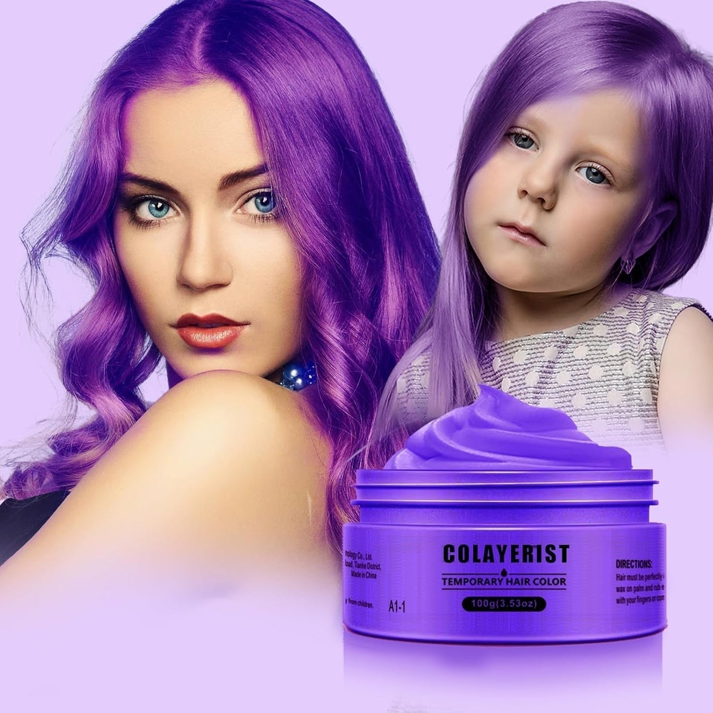 COLAYERIST Zmywalny tymczasowy czarny kolor włosów Wosk koloryzujący do włosów dla mężczyzn i kobiet Tusz do rzęs na imprezę lub Cosplay Produkty do koloryzacji bez bałaganu Farba do włosów Naty Shop Fioletowy