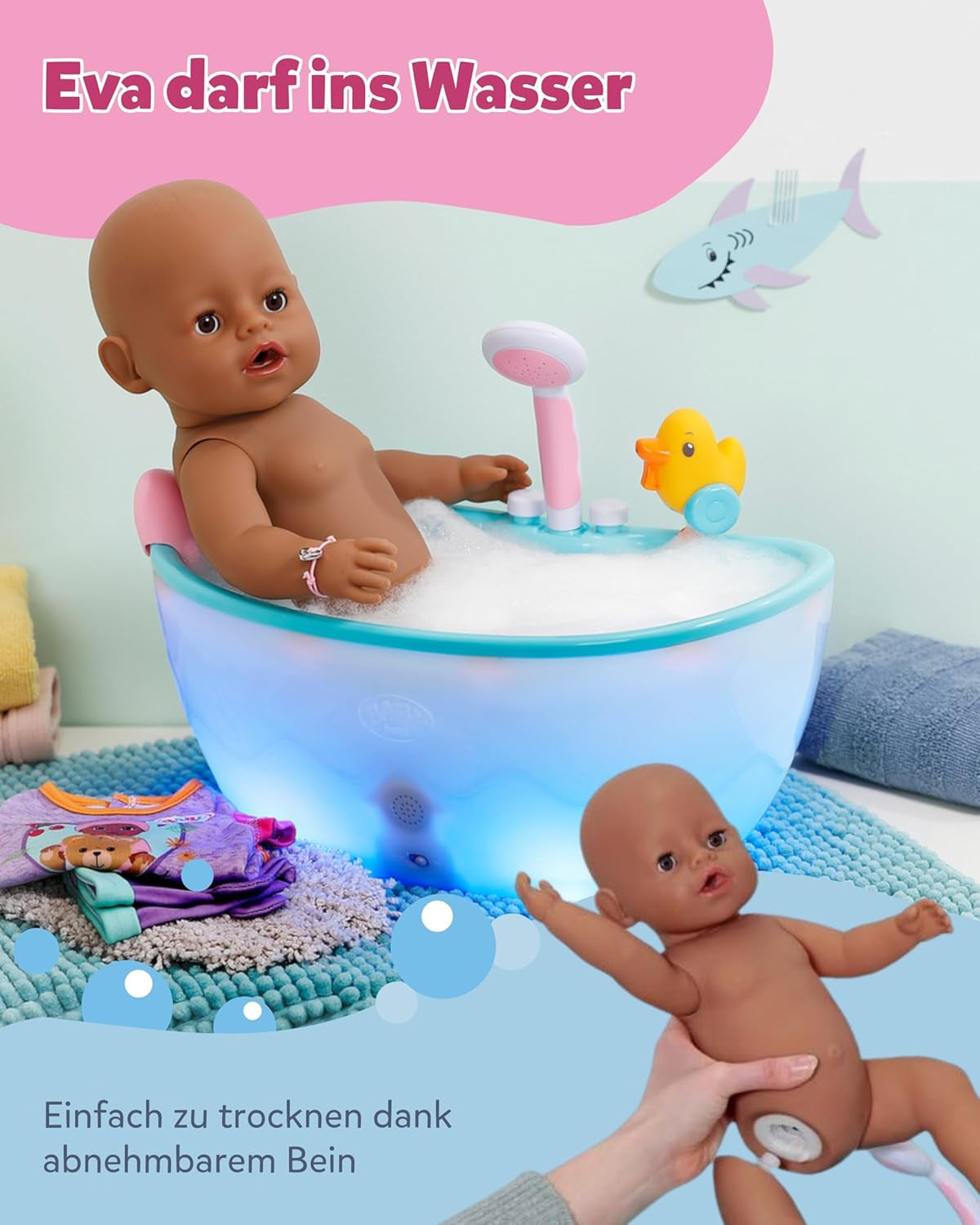 BABY Born Eva - laleczka bobas 43 cm - 10 funkcji, w tym akcesoria i materacyk - W pełni działa bez baterii - Odpowiednia dla dzieci w wieku od 3 lat