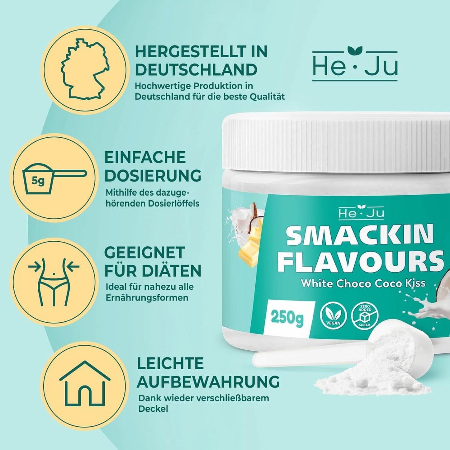He-Ju, Proszek o smaku białej czekolady i kokosa, 250 gram Aromas Naty Shop