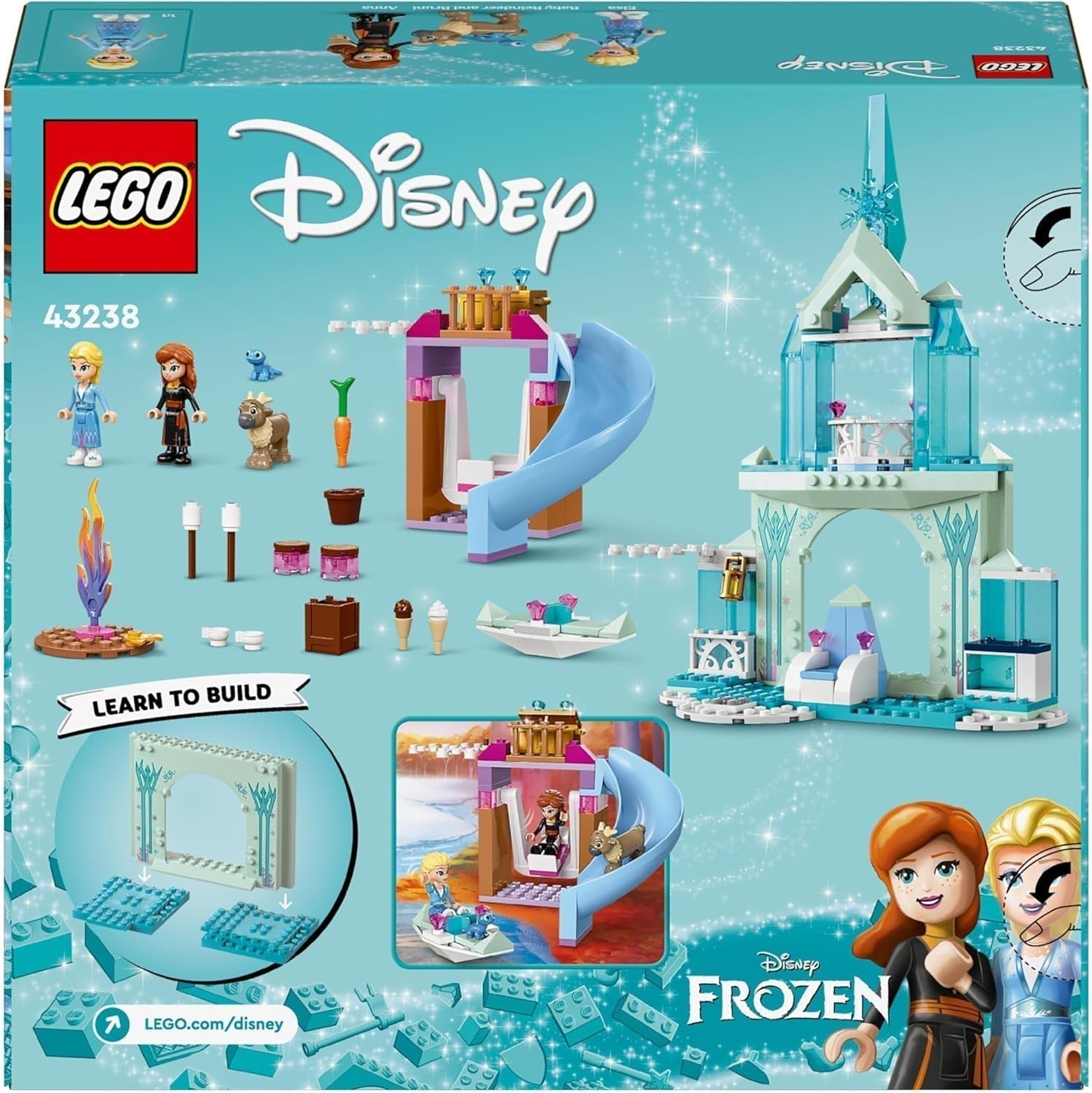 LEGO Disney Kraina Lodu Pałac Elsy, Zamek Królowej Lodu, lalka Księżniczka ELSA i Anna oraz 2 figurki zwierząt, świetny prezent dla 4-letnich dziewcząt i chłopców 43238 Zestawy do budowania Besuche den LEGO-Store