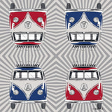 Kolekcja BRISA VW - Serwetki stołowe Volkswagen T1 Bus (paski Samba/czerwony/3 warstwy)