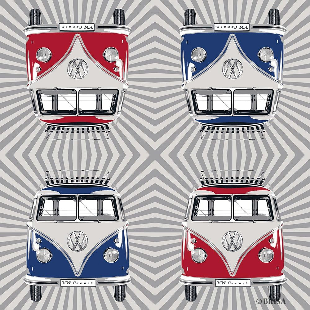 Kolekcja BRISA VW - Serwetki stołowe Volkswagen T1 Bus (paski Samba/czerwony/3 warstwy)