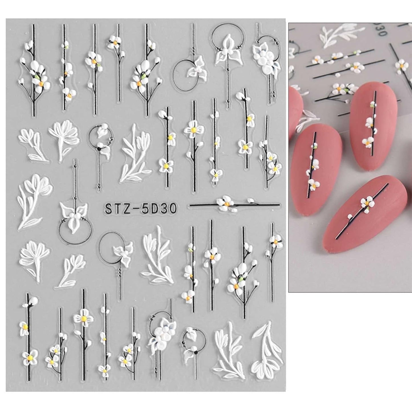 JMEOWIO 3D Nagelsticker Frühling Blume Nail Art Naklejka Selbstklebend Nagelaufkleber 5D Stereoskopisch Blumen Dekoration Nageldesign Zubehör 4 Blatt