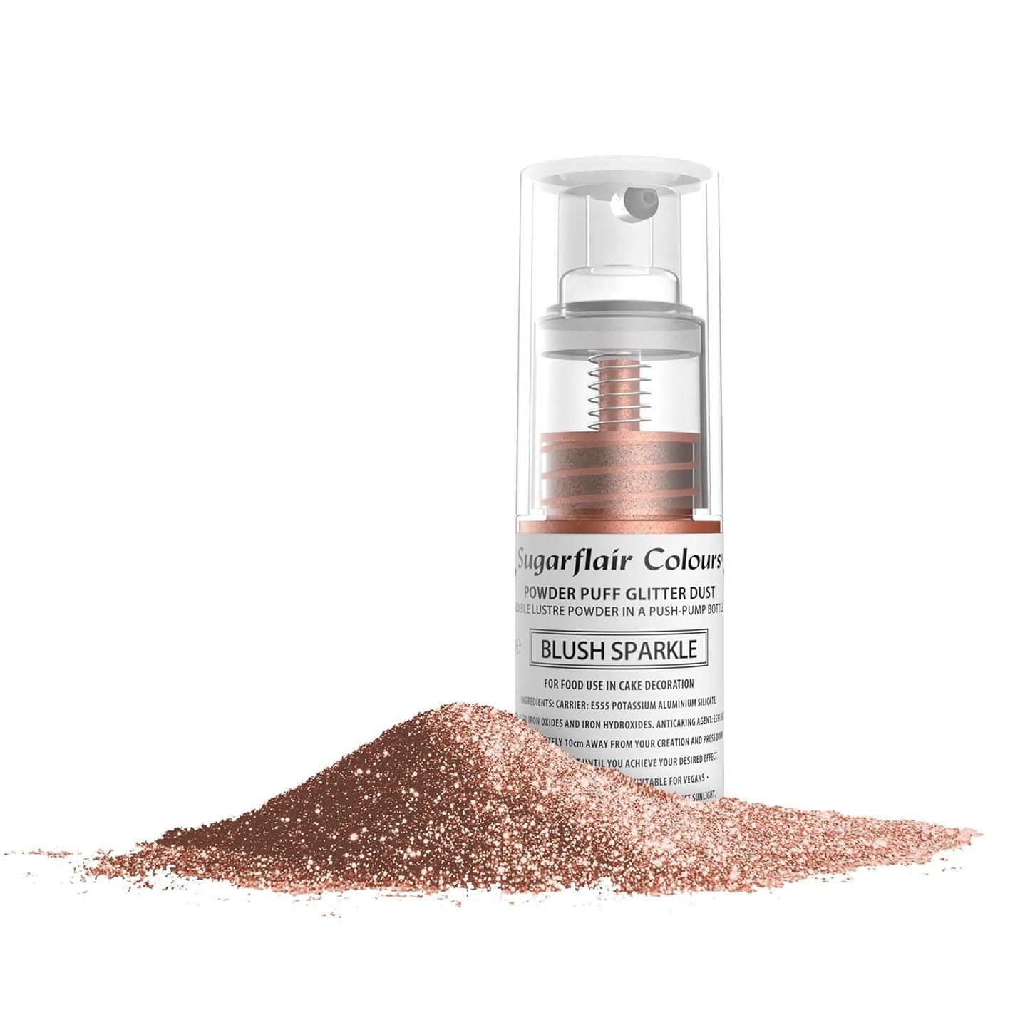 Sugarflair Pump Powder Spray, Glitter, Blush, Glitter - barwnik spożywczy do ciast, spray bez aerozolu do ciast, muffinek i nie tylko - 10 g