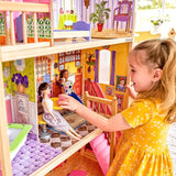 Drewniany domek dla lalek KidKraft Kayla z meblami i akcesoriami, 3-poziomowy zestaw dla lalki 30 cm, zabawka dla dzieci w wieku od 3 lat, 65092 — wyłącznie na Amazon