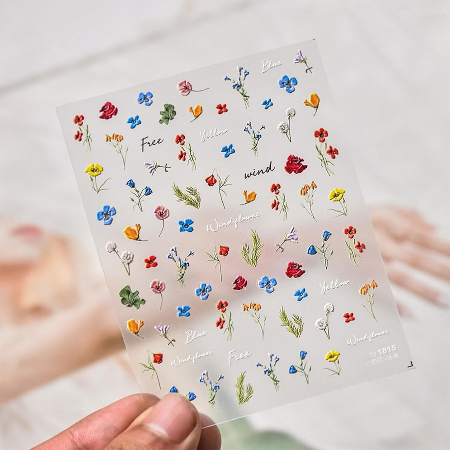 JMEOWIO 3D Nagelsticker Bunte Blumen Nail Art Naklejka Selbstklebend Nagelaufkleber 5D Stereoskopisch Frühlings Sommer Blumen Dekoration Nageldesign Zubehör 2 Blatt