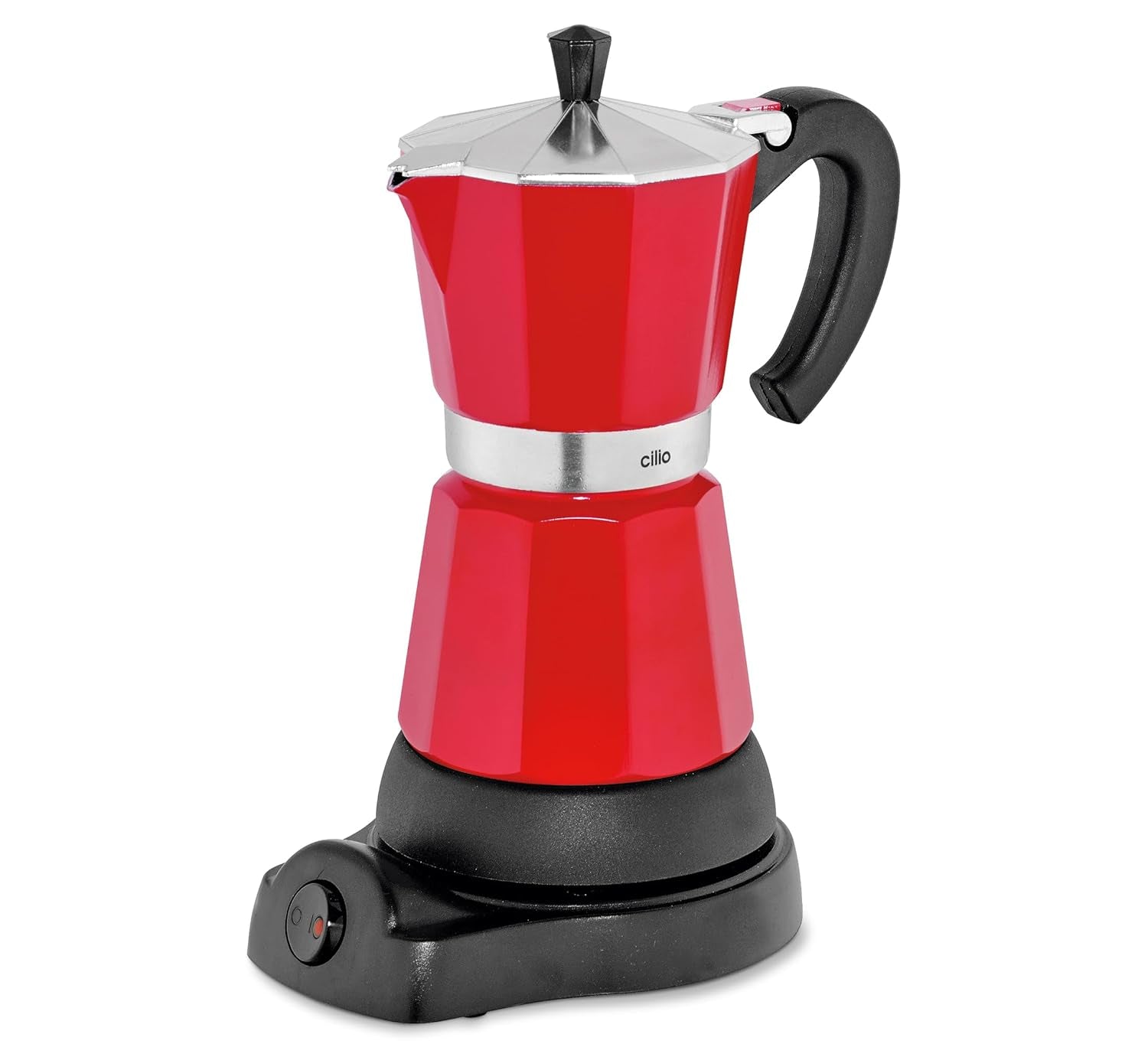 Ekspres Cilio Classico na 6 filiżanek | elektryczny 480W | Ø 11,5 cm Wysokość: 25 cm | aluminium | czerwony | zintegrowana płyta | z funkcją zatrzymywania ciepła i filtrem redukcyjnym | do podróży lub biwakowania