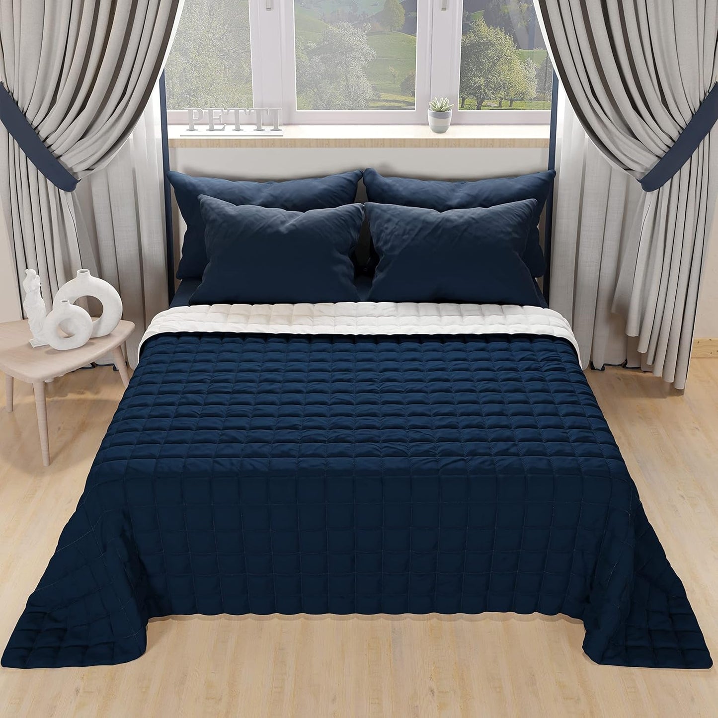 PETTI Artigiani Italiani - Kołdra na łóżko pojedyncze, kołdra dwustronna, kołdra wiosenna, granatowa, biała, 100% Made in Italy Kołdry i kołdry Naty Shop