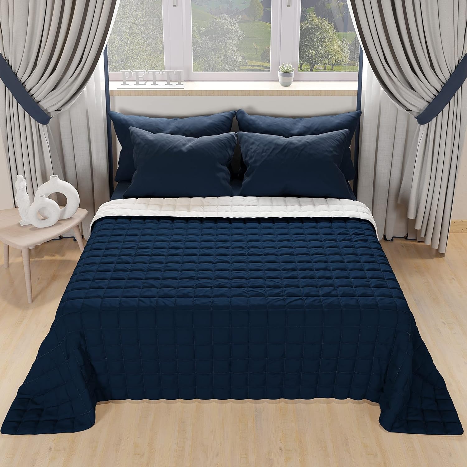 PETTI Artigiani Italiani - Kołdra na łóżko pojedyncze, kołdra dwustronna, kołdra wiosenna, granatowa, biała, 100% Made in Italy Kołdry i kołdry Naty Shop