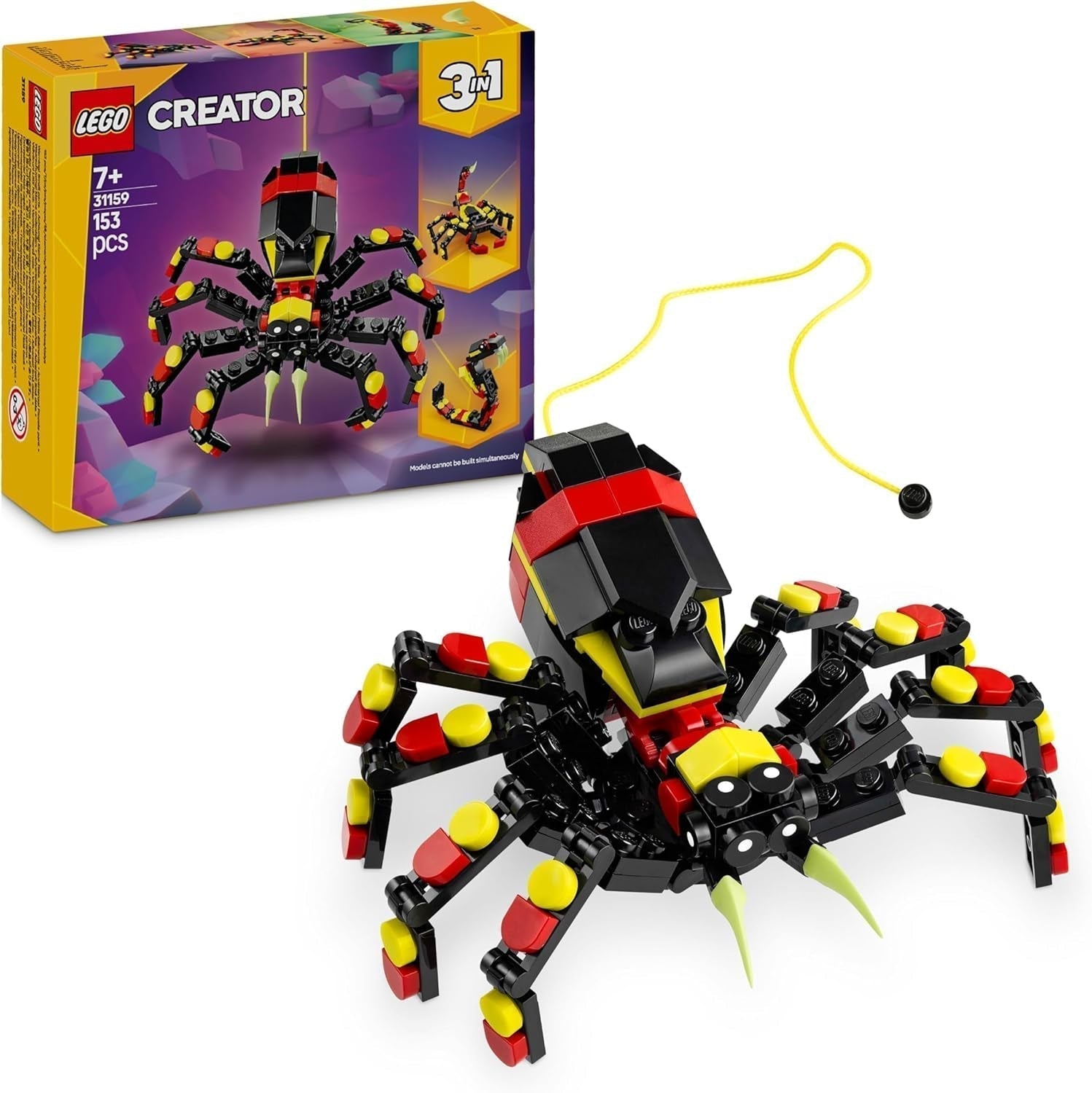 LEGO Creator 3w1 Dzikie zwierzęta: Pająk-niespodzianka - zabawka do przebudowania na figurkę skorpiona lub węża - zestaw do budowania z 3 modelami - prezent dla chłopców i dziewcząt od 7 lat 31159 Zestawy do budowania Besuche den LEGO-Store Domyślny tytuł