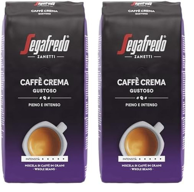 Segafredo Zanetti Caffè Crema Gustoso – Całe ziarna (opakowanie 1 kg) – Nadaje się do Caffè Crema – Kawa ziarnista długo i ciemno palona, ​​pełny i intensywny smak (2 sztuki w opakowaniu)
