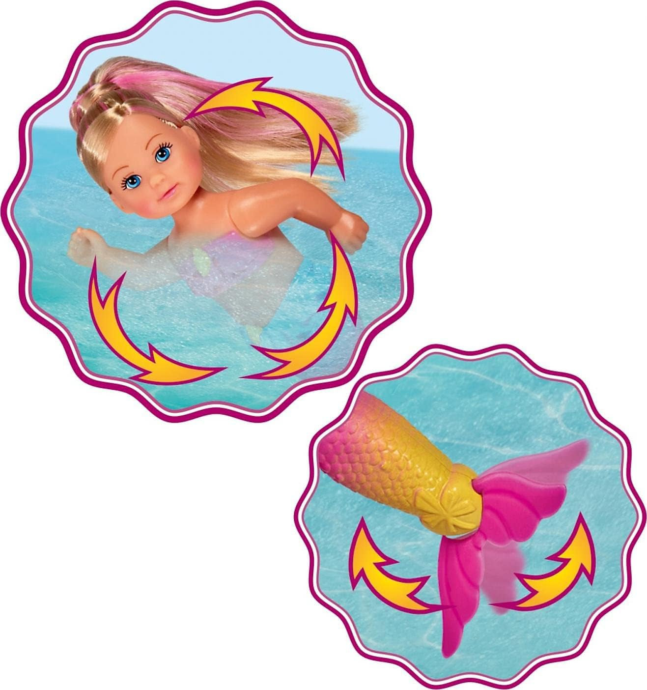 Simba 105733318 - Evi Love Pływająca Syrenka, Evi jak syrenka, Potrafi prawidłowo pływać, Z figurką ryby, Lalka do przebierania, 12cm, Dla dzieci od 3 lat i więcej Lalki Naty Shop