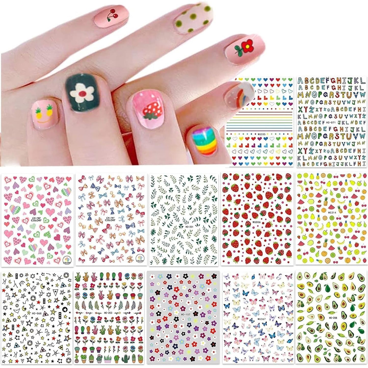 12 Blatt Nagelsticker Süß Kinder Nagelaufkleber Selbstklebend Weihnachtsblumen Blätter Tiere Pflanzen Früchte Nail Art Naklejka Dekoration Nageldesign Zubehör