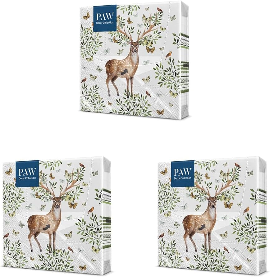PAW - Serwetki 3-warstwowe (33 x 33 cm) I 20 sztuk I Idealne na urodziny, przyjęcia, komunie i święta dla dzieci I Kolorowe serwetki papierowe z motywem imprezowym I Zwierzęta, Radość, Impreza - Poroże