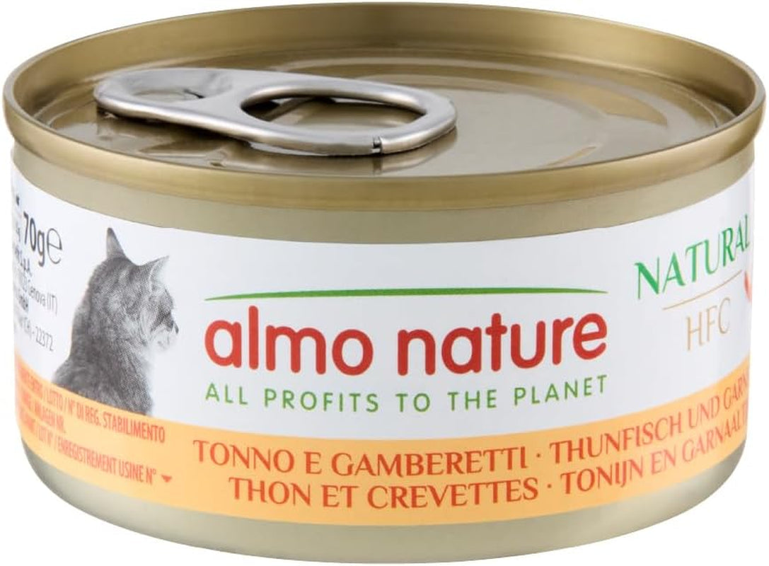 Almo Nature HFC Naturalna mokra karma dla kotów - tuńczyk i krewetki, opakowanie 24 szt. (24 x 70 g)