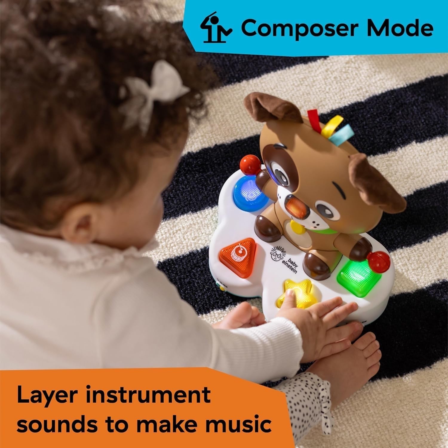 Baby Einstein, Drum & Learn Dean Muzyczna zabawka edukacyjna – multisensoryczna zabawka dla dziecka, 2 tryby gry, kolory, kształty i instrumenty, ponad 50 dźwięków, zabawki dla dzieci od 6 miesiąca życia Naty Shop