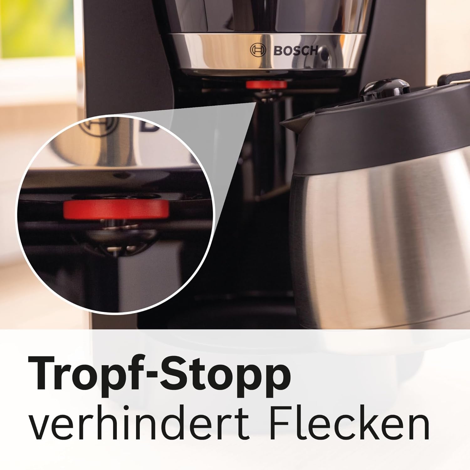 Bosch MyMoment TKA6M273 Ekspres do espresso z filtrem, karafka termiczna 1 l, 8–12 filiżanek, system zapobiegający kapaniu, obrotowy uchwyt filtra, program odkamieniania, wyjmowany zbiornik na wodę, 1200 W, czarny matowy