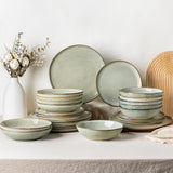 GBhome Zestaw ceramicznych naczyń obiadowych dla 6 osób 24-częściowy zestaw z glazurą reaktywną Ręcznie robiony zestaw misek i talerzy do kuchenki mikrofalowej i mycia w zmywarce Desret Sage GDW007GY-24P-EU