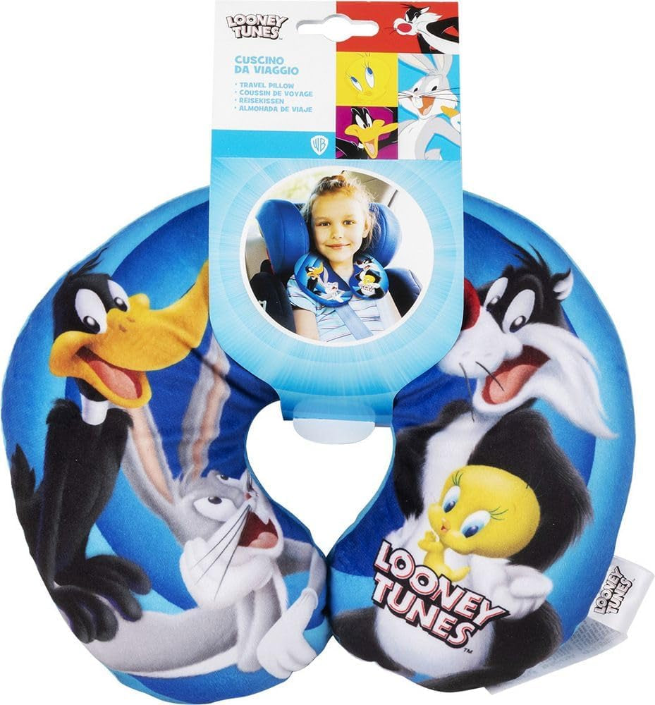 Warner Bros Looney Tunes dziewczynek poduszka pod szyję miękki samochód podróżny królik Bugs kaczor Daffy Silvestro Titti komfort kreskówka niebieski Naty sklep poduszki podróżne