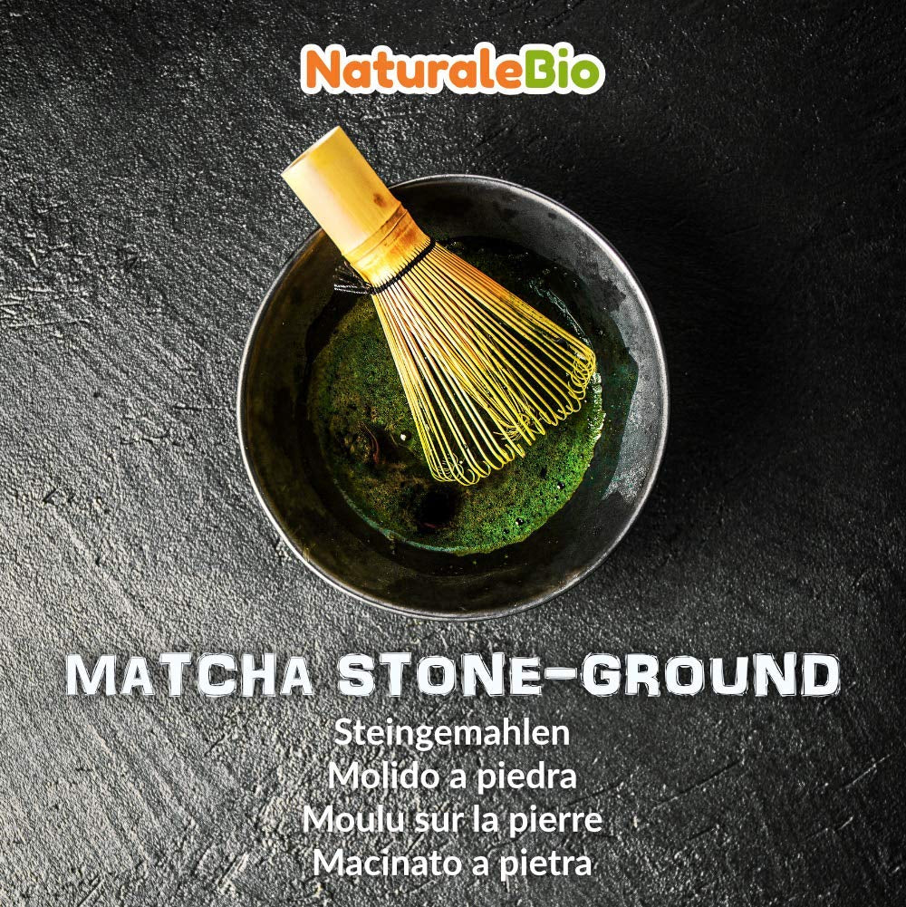 Naturalebio Ceremonial Grade Matcha Tea Powder Oryginalna zielona herbata z Japonii. Ceremonialna zielona herbata w proszku Matcha wyprodukowana w Uji w Kioto. Idealny do picia, gotowania i latte. Pudełko 30 g.